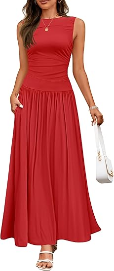 Casual Sleeveless Maxi Dress – Round Neck & Pockets