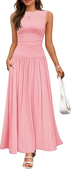 Casual Sleeveless Maxi Dress – Round Neck & Pockets