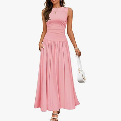 Casual Sleeveless Maxi Dress – Round Neck & Pockets